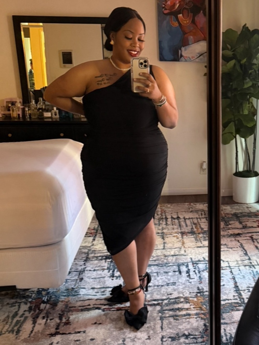 Torrid Black Midi Mesh Asymmetrical One Shoulder Ruched Dress